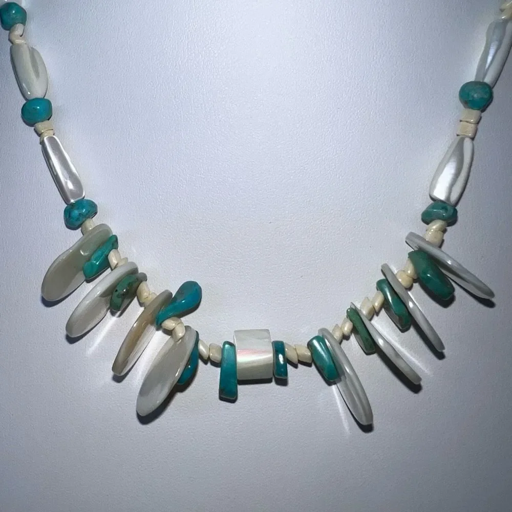 Vintage Mother of Pearl and Turquoise‎ Chip Necklace